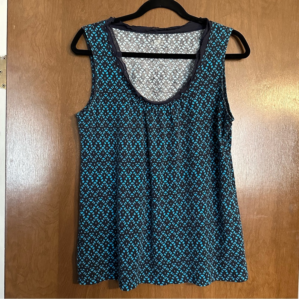 LOFT Blue Patterned Tank Top